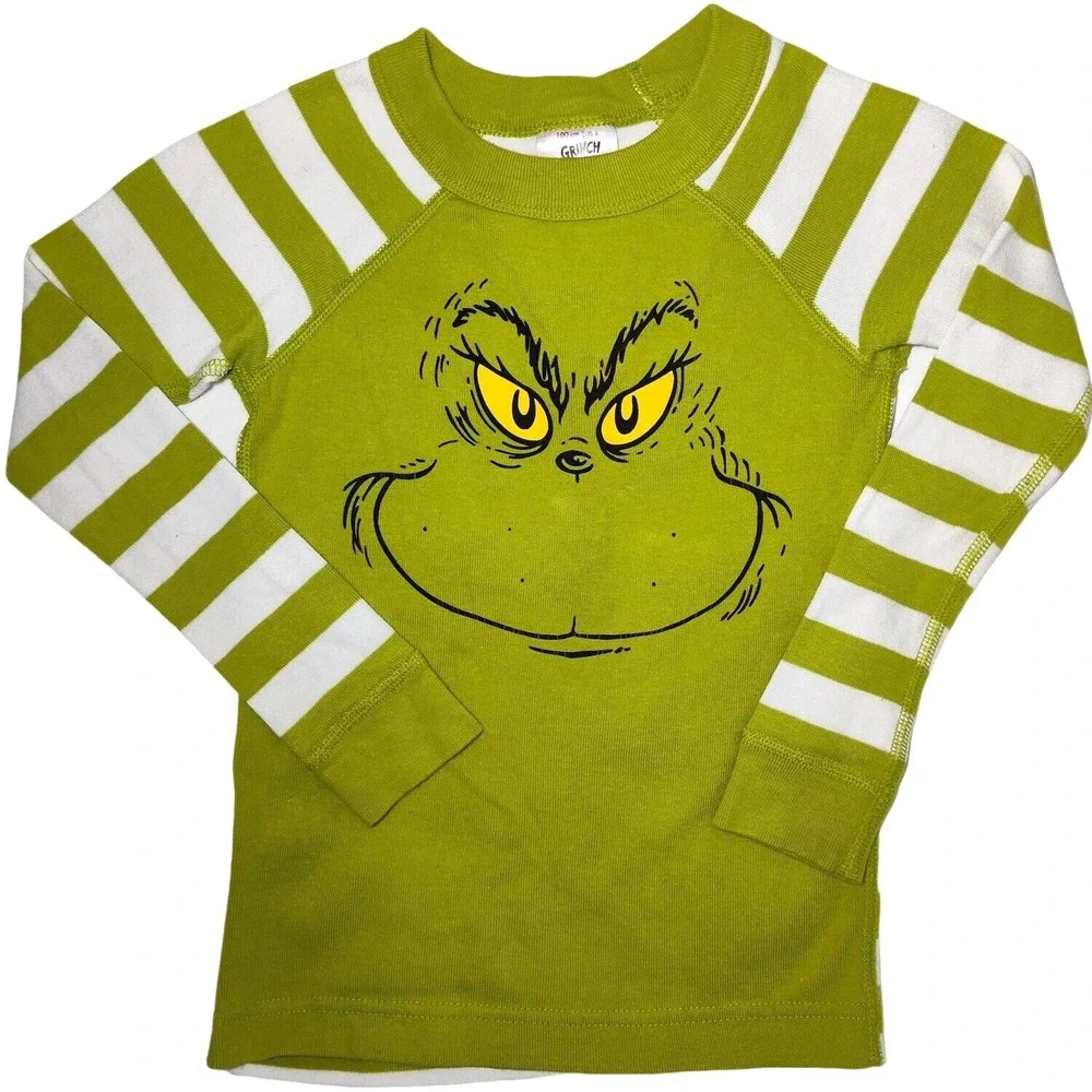 Hanna Andersson Sz 4 Boy Long Sleeve Grinch Pajama Top Green Stripe Organic 100